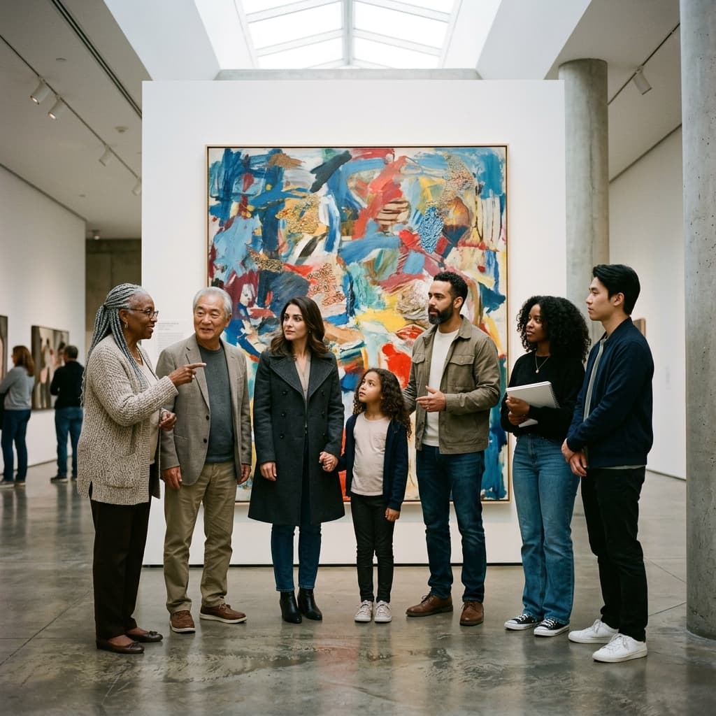 Multicultural family at an art museum