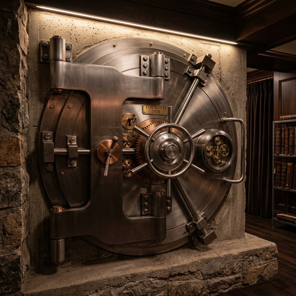 Prestigious library or locked bank vault door